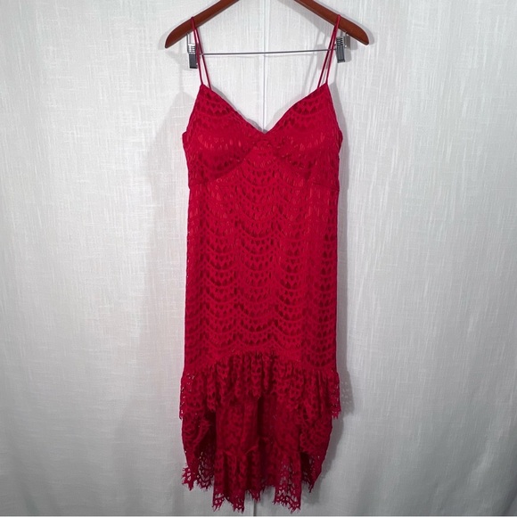 Venus Lace Tiered Ruffle Hem High Low Event Evening Night Out Red Dress Size 10 - Picture 13 of 15